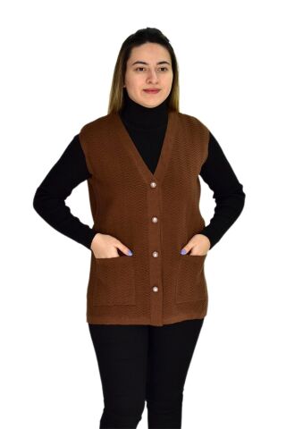 Kadın Cepli Triko Yelek BGL-ST03343 TABA - M