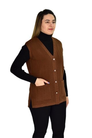 Kadın Cepli Triko Yelek BGL-ST03343 TABA - M