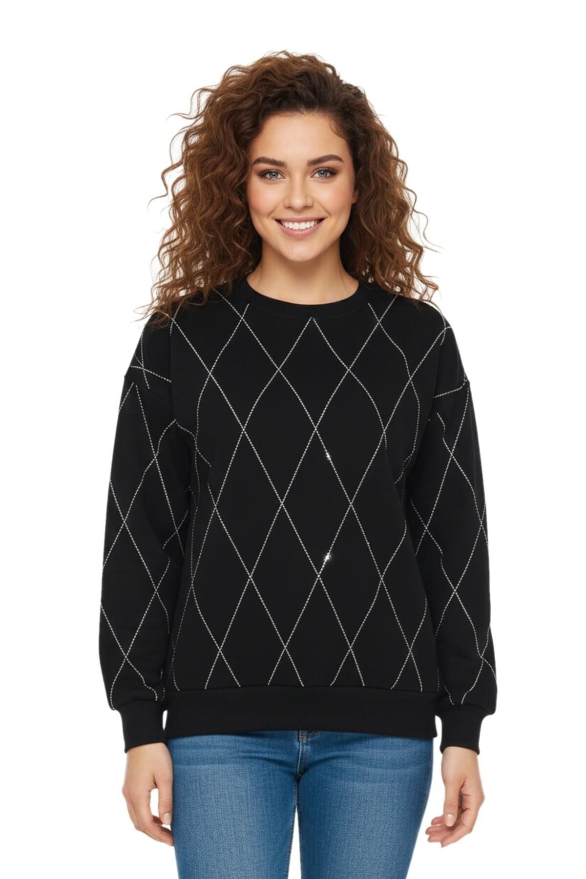 Kadın Sıfıryaka Sweatshirt Taşlı BGL-ST05060