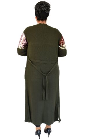 Kadın Pul Detaylı Uzun Triko Hırka BGL-AL403 YEŞİL - STANDART