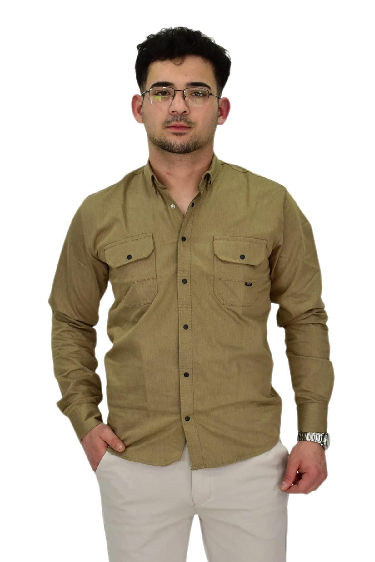 Erkek Spor Likralı Gömlek BGL-ST04343 VİZON - M