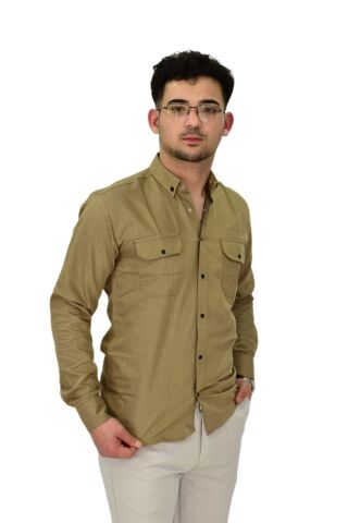 Erkek Spor Likralı Gömlek BGL-ST04343 VİZON - M