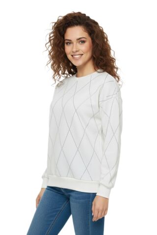 Kadın Sıfıryaka Sweatshirt Taşlı BGL-ST05060 KREM - L