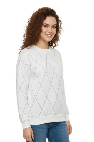 Kadın Sıfıryaka Sweatshirt Taşlı BGL-ST05060 KREM - L