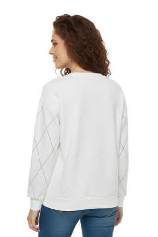 Kadın Sıfıryaka Sweatshirt Taşlı BGL-ST05060 KREM - L