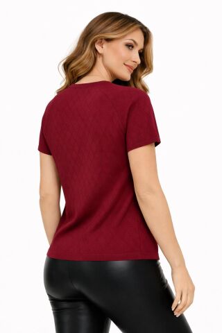 Kadın Triko Kısa Kol Bluz BGL-ST05305 BORDO - L/XL