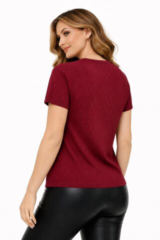 Kadın Triko Kısa Kol Bluz BGL-ST05305 BORDO - L/XL