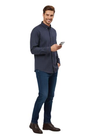 Erkek Büyük Beden Kışlık Uzun Kol Gömlek 33531 BGL-ST04801 LACİVERT - 6XL
