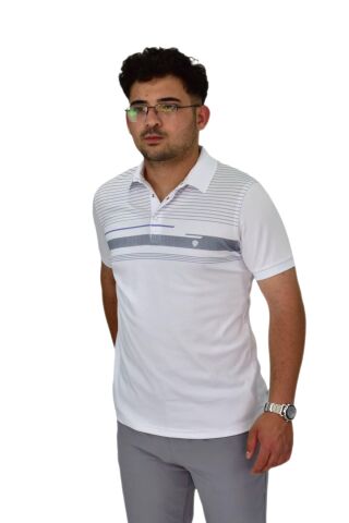 Erkek Polo Yaka Pano Çizgili Tişört T273 BGL-ST04592 MAVİ - M