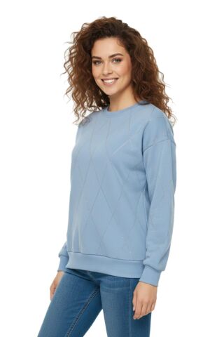 Kadın Sıfıryaka Sweatshirt Taşlı BGL-ST05060 MAVİ - S