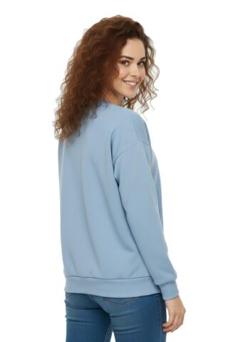 Kadın Sıfıryaka Sweatshirt Taşlı BGL-ST05060 MAVİ - S
