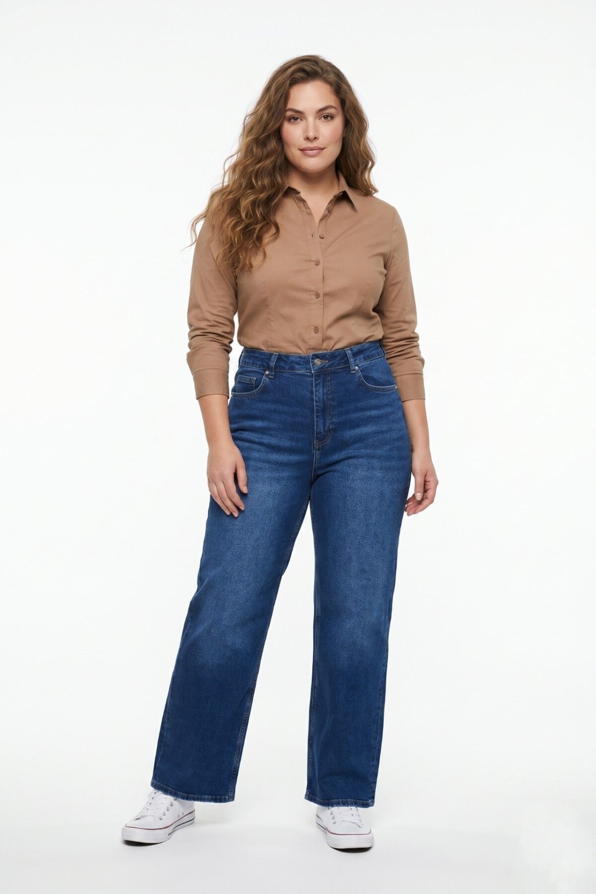 Kadın Yüksek Bel Wide Leg Denim Bol Pantolon BGL-ST05449 K.MAVİ - 36