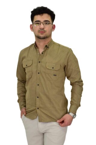 Erkek Spor Likralı Gömlek BGL-ST04343 VİZON - XL