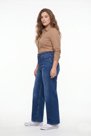 Kadın Yüksek Bel Wide Leg Denim Bol Pantolon BGL-ST05449 K.MAVİ - 38