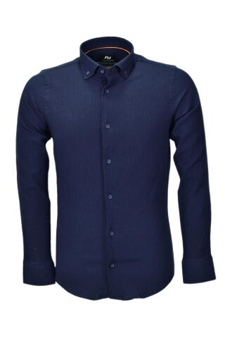 Erkek Silim Fit Spor Gofre Uzun Kol Gömlek BGL-ST03898 LACİVERT - L