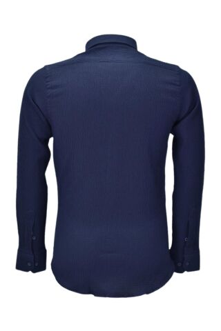 Erkek Silim Fit Spor Gofre Uzun Kol Gömlek BGL-ST03898 LACİVERT - L