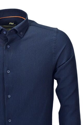 Erkek Silim Fit Spor Gofre Uzun Kol Gömlek BGL-ST03898 LACİVERT - L