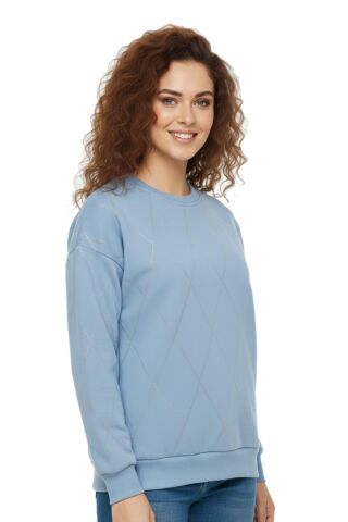 Kadın Sıfıryaka Sweatshirt Taşlı BGL-ST05060 MAVİ - L
