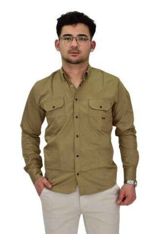 Erkek Spor Likralı Gömlek BGL-ST04343 VİZON - 3XL
