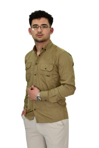 Erkek Spor Likralı Gömlek BGL-ST04343 VİZON - 3XL