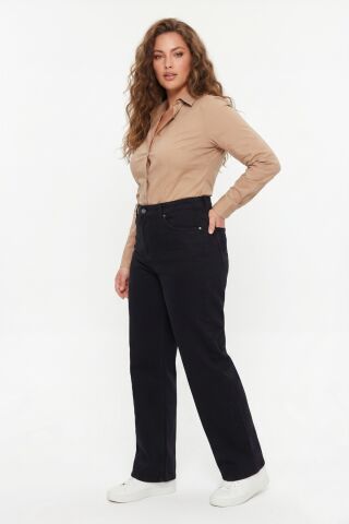 Kadın Yüksek Bel Wide Leg Denim Bol Pantolon BGL-ST05449 SİYAH - 31/34