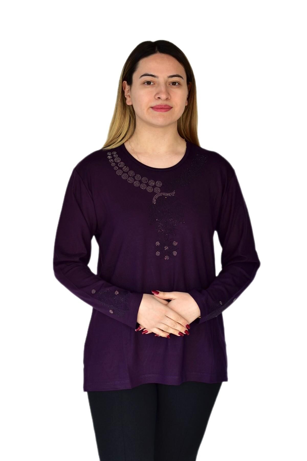 Kadın Nergiz Mevsimlik Bluz BGL-ST03377 MOR - XL