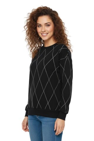 Kadın Sıfıryaka Sweatshirt Taşlı BGL-ST05060 SİYAH - M