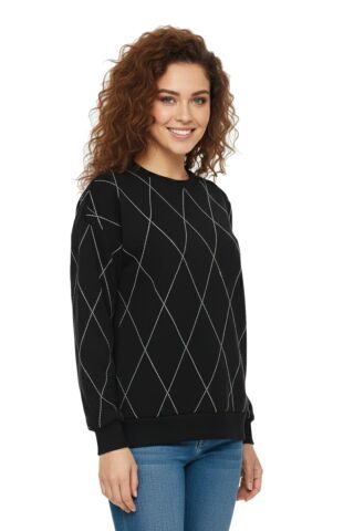Kadın Sıfıryaka Sweatshirt Taşlı BGL-ST05060 SİYAH - M