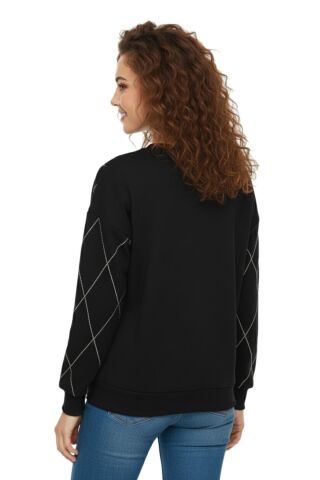 Kadın Sıfıryaka Sweatshirt Taşlı BGL-ST05060 SİYAH - M
