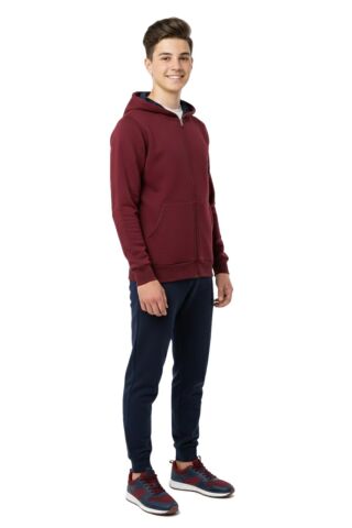 Erkek Çocuk Kapüşonlu Fermuarlı 3 İplik Eşofman Takım BGL-ST05050 BORDO - 14 YAŞ