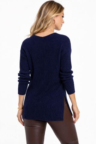 Kadın V Yaka Yaka Simli Kazak 12141 BGL-ST05304