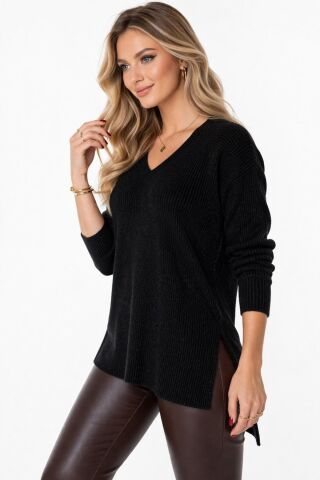 Kadın V Yaka Yaka Simli Kazak 12141 BGL-ST05304