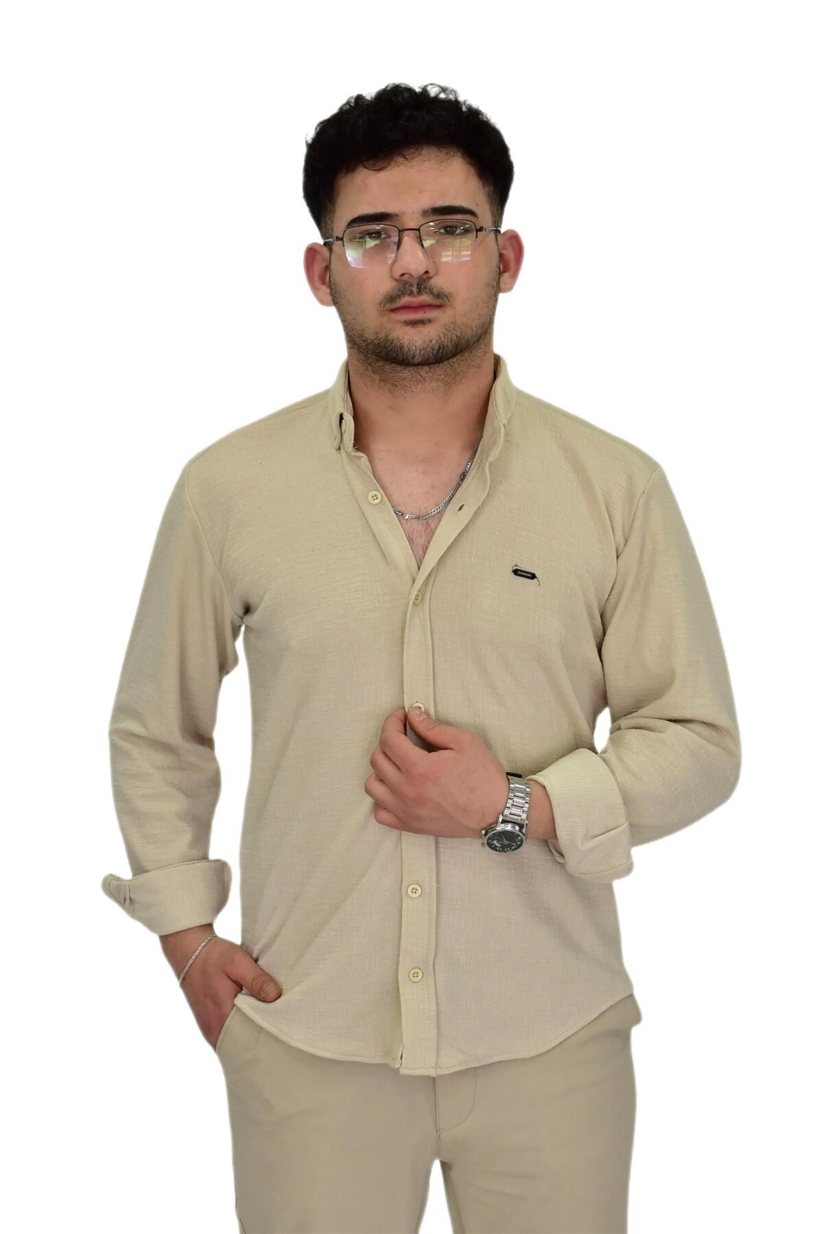 Erkek Likralı Spor Silim Fit Gömlek BGL-ST04333 BEJ - M