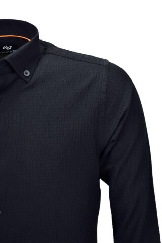 Erkek Silim Fit Spor Gofre Uzun Kol Gömlek BGL-ST03898 SİYAH - M