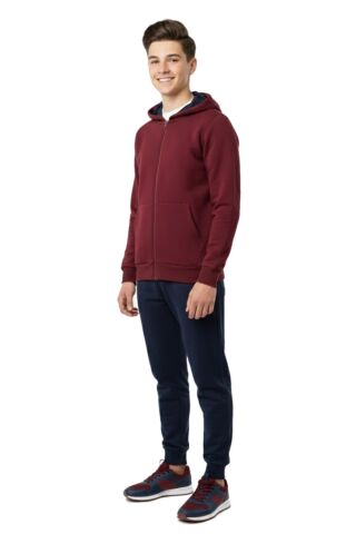 Erkek Çocuk Kapüşonlu Fermuarlı 3 İplik Eşofman Takım BGL-ST05050 BORDO - 16 YAŞ