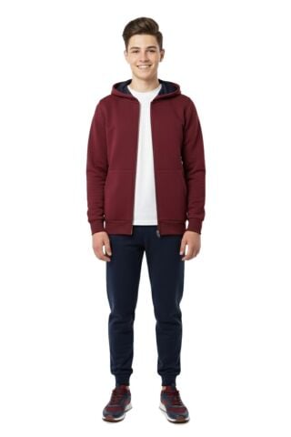 Erkek Çocuk Kapüşonlu Fermuarlı 3 İplik Eşofman Takım BGL-ST05050 BORDO - 16 YAŞ