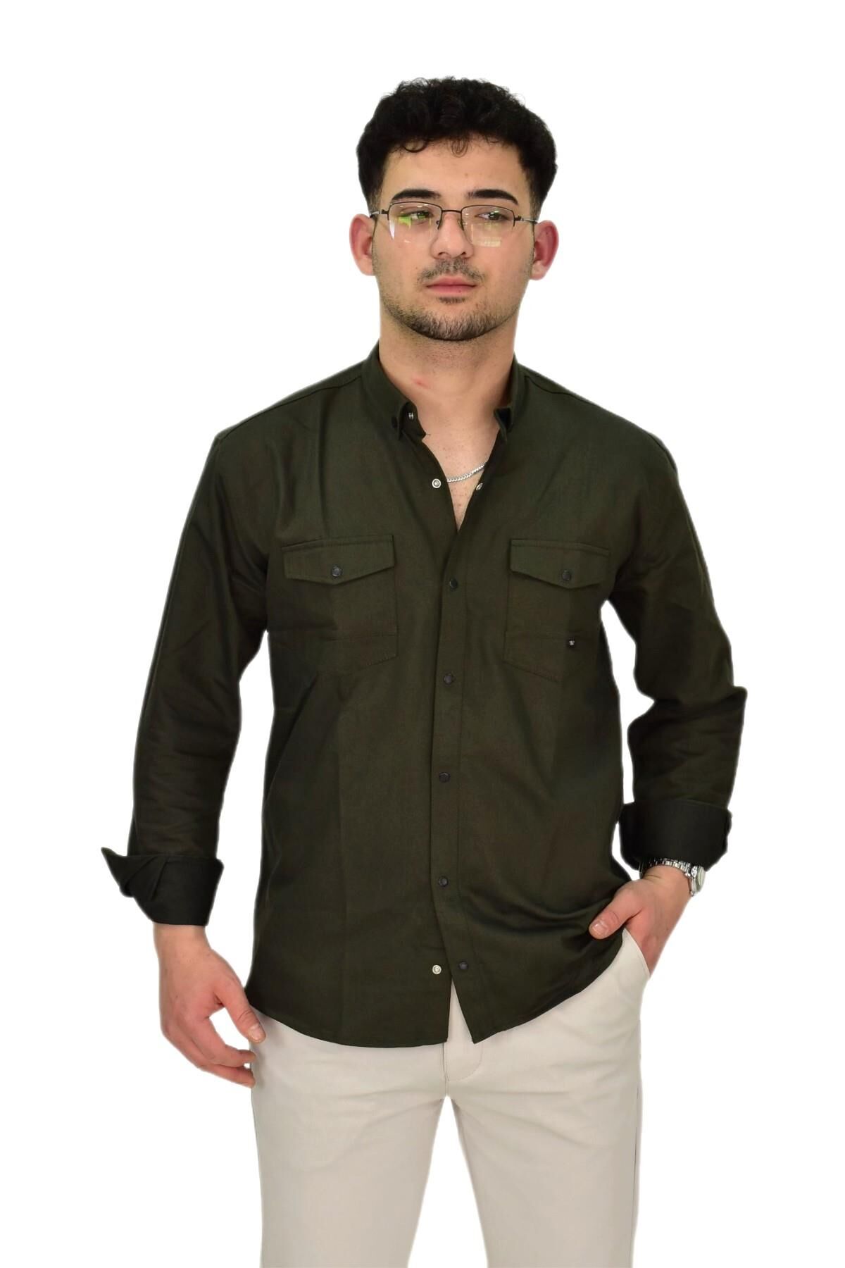 Erkek Spor Likralı Gömlek BGL-ST04343 YEŞİL - 3XL