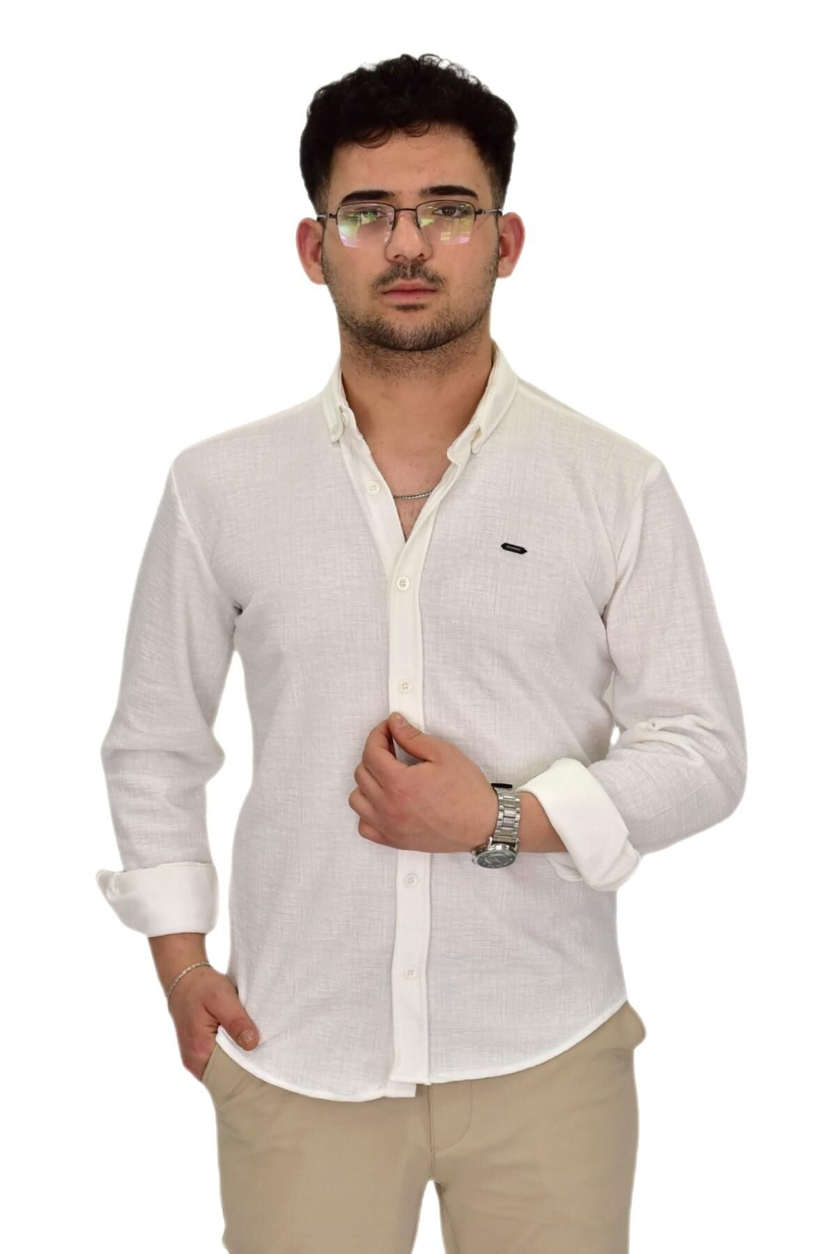 Erkek Likralı Spor Silim Fit Gömlek BGL-ST04333 BEYAZ - S
