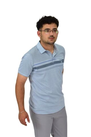 Erkek Polo Yaka Pano Çizgili Tişört T273 BGL-ST04592 MAVİ - M