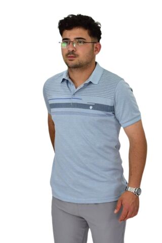 Erkek Polo Yaka Pano Çizgili Tişört T273 BGL-ST04592 MAVİ - M