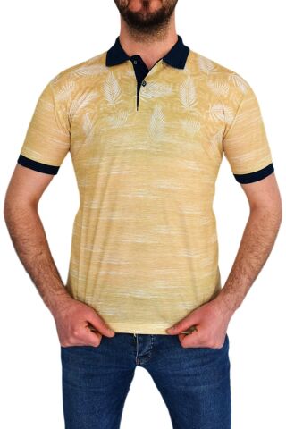ÇİZGİ TRİKO ERKEK POLO YAKA PALMİYE TSHİRT 3514 HARDAL - L