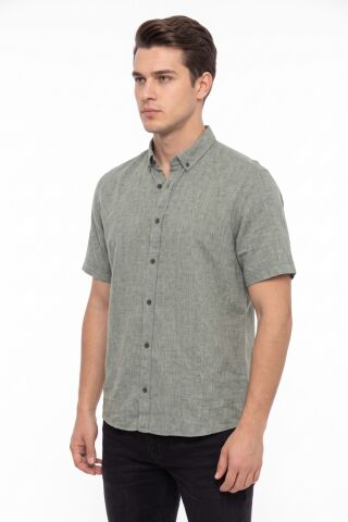 Erkek Pamuklu Yazlık Kısa Kol Gömlek 9665 BGL-ST05617 HAKİ - 4XL