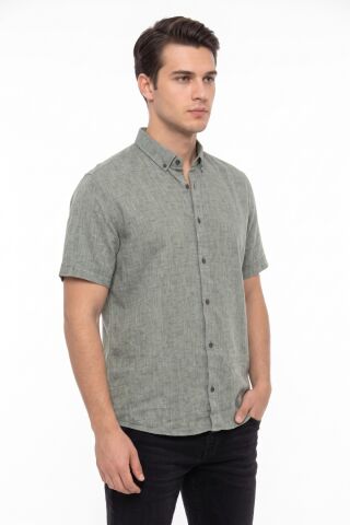 Erkek Pamuklu Yazlık Kısa Kol Gömlek 9665 BGL-ST05617 HAKİ - 4XL