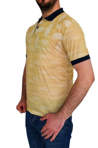 ÇİZGİ TRİKO ERKEK POLO YAKA PALMİYE TSHİRT 3514 HARDAL - L