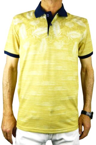 ÇİZGİ TRİKO ERKEK POLO YAKA PALMİYE TSHİRT 3514 HARDAL - L