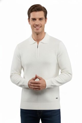 Erkek Fermuarlı Polo Yaka Triko Kazak 5240F BGL-ST04852 YEŞİL - 2XL