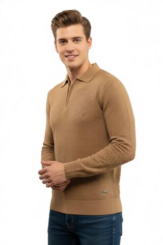Erkek Fermuarlı Polo Yaka Triko Kazak 5240F BGL-ST04852 YEŞİL - 2XL