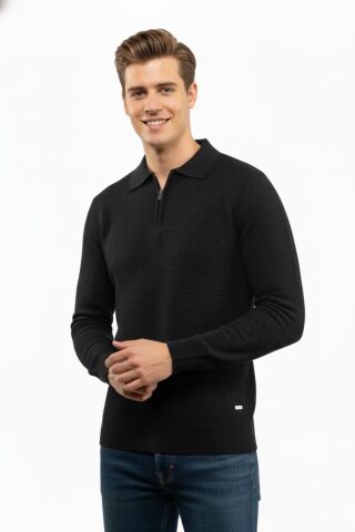 Erkek Fermuarlı Polo Yaka Triko Kazak 5240F BGL-ST04852 YEŞİL - 2XL
