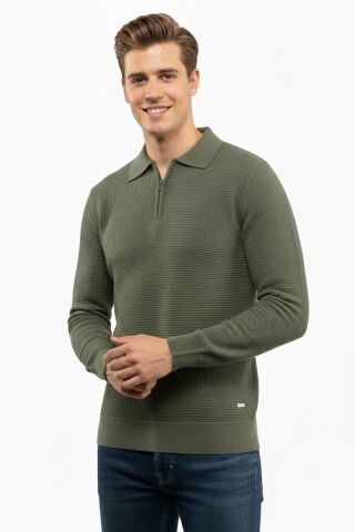 Erkek Fermuarlı Polo Yaka Triko Kazak 5240F BGL-ST04852