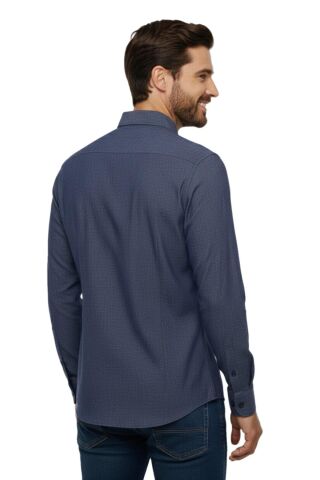 Erkek Kışlık Uzun Kol Tek Cepli Gömlek 3538 BGL-ST04804 LACİVERT - S